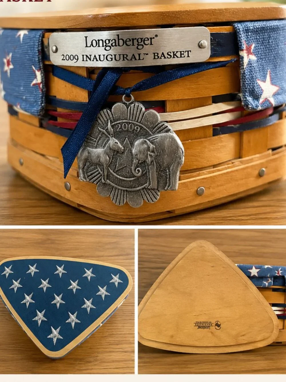 Collectible Longaberger 2009 Inaugural Basket with Lid and Medallion - Patriotic